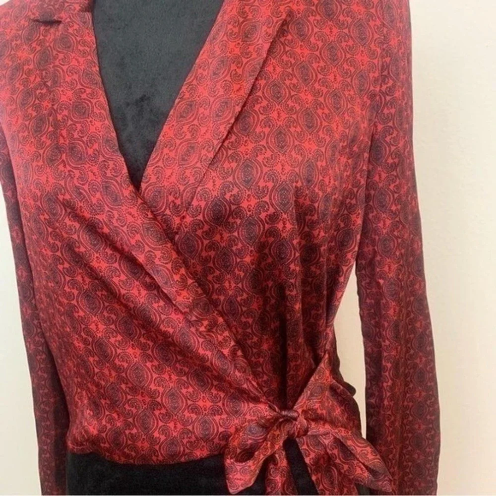 Lulu's Women's S Burgundy Black Paisley Whimisgoth Fairy Grunge Chic Wrap Blouse
